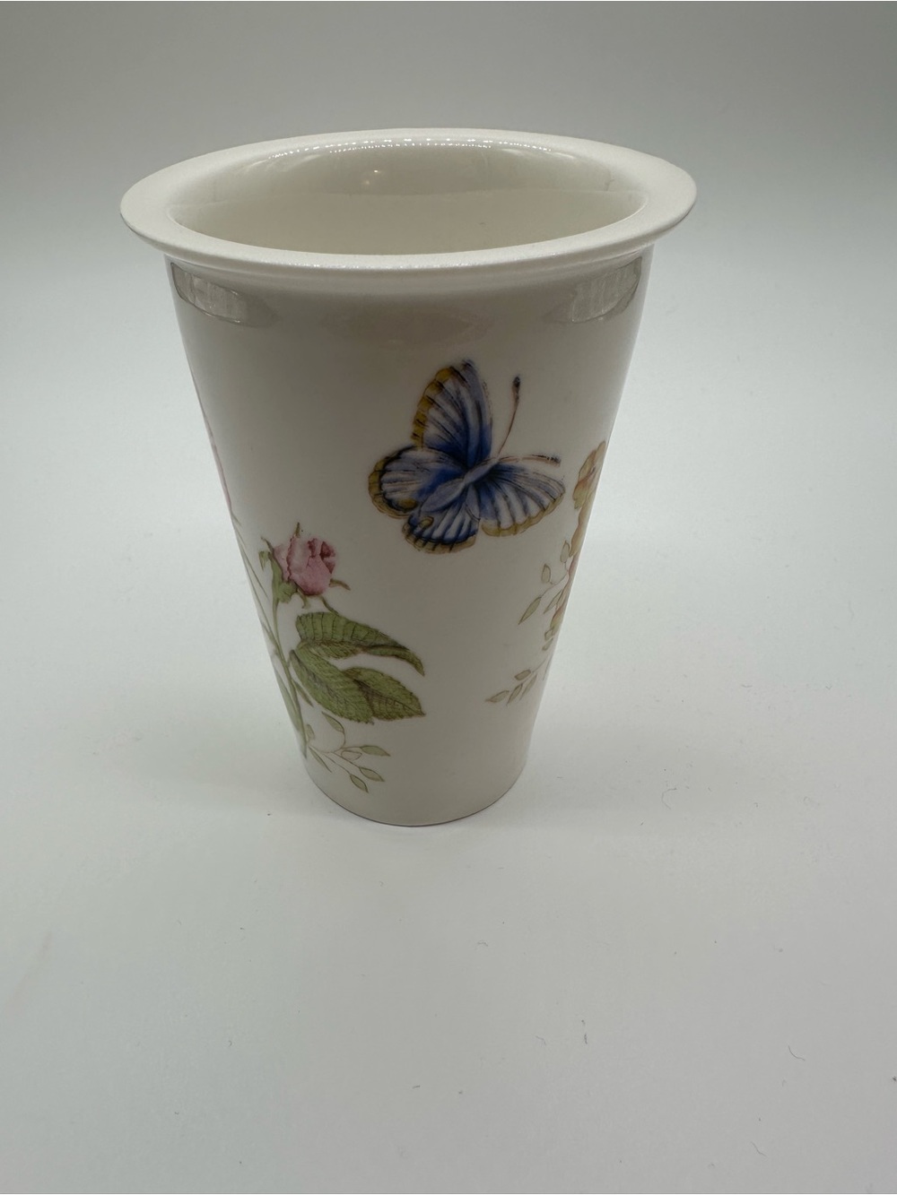 Lenox White Porcelain Butterfly Meadow Tumbler with Blue Accent